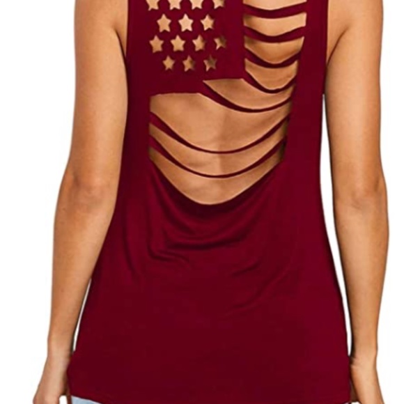 Womens RED American Flag Pattern Sleeveless Tank - Picture 3 of 4